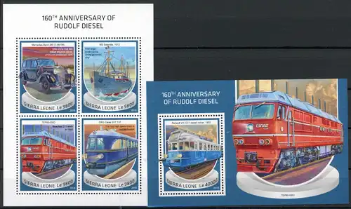 Sierra Leone 10086-10089 + Block 1526 postfrisch Eisenbahn #IX026