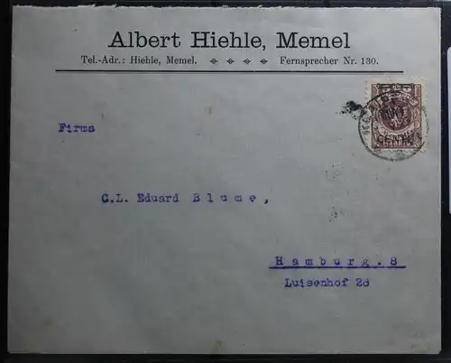 Memel 172 auf Brief als Einzelfrankatur Albert Hiehle #BA945