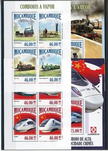 Mocambique Klb. 6882-6890, Block 816-817 postfrisch Eisenbahn #IV743