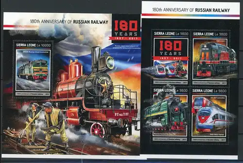 Sierra Leone 8145-8148 + Bl 1158 postfrisch Eisenbahn #IX005