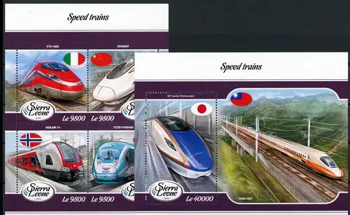 Sierra Leone 9280-9283 + Block 1385 postfrisch Eisenbahn #IX027