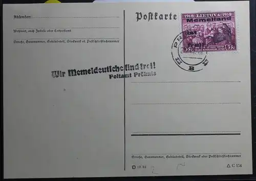 Memel auf Postkarte als Einzelfrankatur Postamt Prökuls #BA897