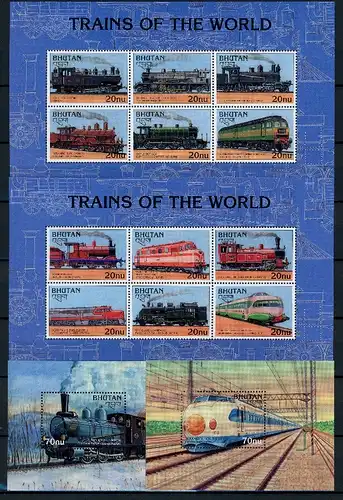 Bhutan Kleinbögen 1618-1629, Block 360-361 postfrisch Eisenbahn #IM065