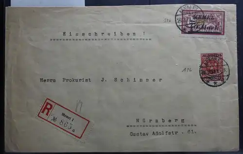 Memel auf Brief als Mischfrankatur als E-Brief nach Nürnberg #BB082