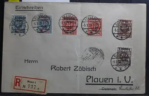Memel 129-134 auf Brief als Mischfrankatur als E-Brief nach Plauen #BB180