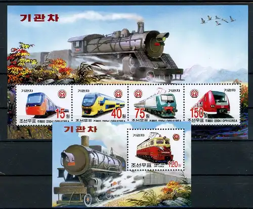 Nordkorea Kleinbogen 4829-4832, Block 605 postfrisch Eisenbahn #IX054