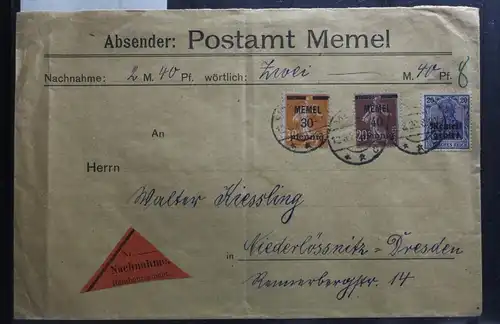 Memel auf Brief als Mischfrankatur per Nachname nach Dresden #BB080