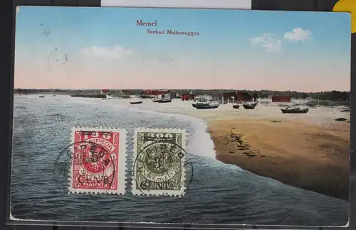Memel 179, 180 auf Postkarte als Mischfrankatur AK Seebad Mellneraggen #BB299