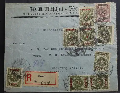 Memel auf Brief als Mischfrankatur als E-Brief nach Freiburg i/Schl. #BB083