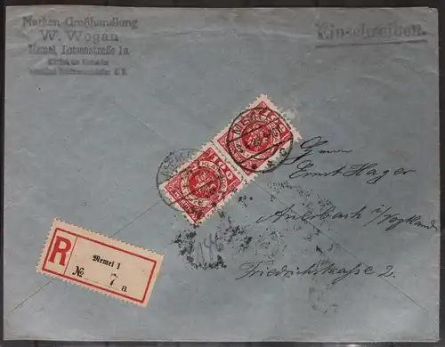 Memel 2x 146 auf Brief als Mehrfachfrankatur als Paar, E-Brief Auerbach #BB270