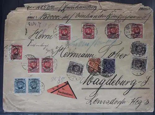 Memel 124-128 auf Brief als Mischfrankatur als E-Brief nach Magdeburg #BB324