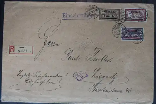 Memel auf Brief als Mischfrankatur als E-Brief nach Liegnitz #BB357