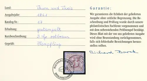 Thurn u. Taxis 17 im Borek Vordruck Briefstück #BW8202