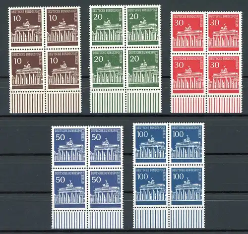 Berlin DS Brandenburger Tor 286-290 postfrisch 4er Blöcke Unterrand #1B458