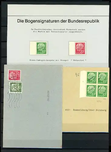 Bund Versuchsausgaben 183 y + 185 y Heuss I postfrisch + gestempelt #GM934