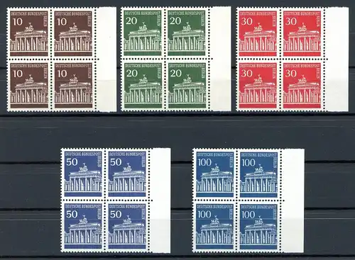 Berlin DS Brandenburger Tor 286-290 postfrisch 4er Blöcke BR rechts #1B459