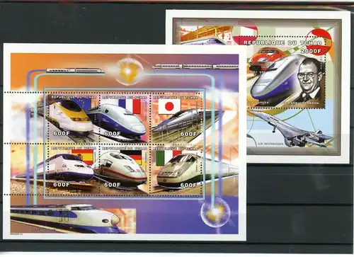 Tschad Kleinbogen 1626-1631, Block 280 postfrisch Eisenbahn #IX114