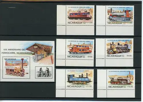 Nicaragua 2579-2584, Block 165 postfrisch Eisenbahn #IX174
