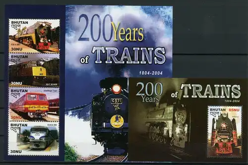 Bhutan Kleinbogen 2446-2449, Block 474 postfrisch Eisenbahn #IX176
