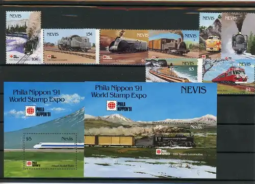 Nevis 627-634, Block 36-37 postfrisch Eisenbahn #IX183