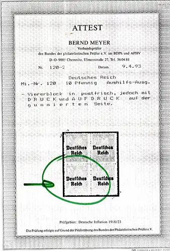 Deutsches Reich 120 DG Attestkopie Meyer Briefstück #JJ890