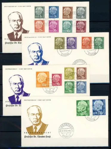 Saarland 409-428 als Ersttagsbrief Heuss verteilt auf 4 FDC #JE743