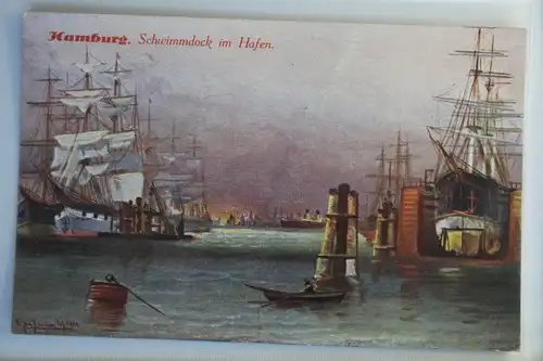 AK Hamburg Künstlerkarte - Schwimmdock im Hafen #PJ084