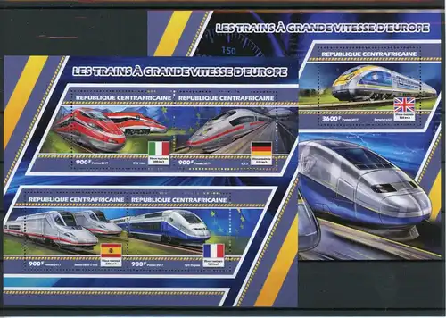 Zentralafr. Rep. Klb 6980-6983, Block 1617 postfrisch Eisenbahn #IX213