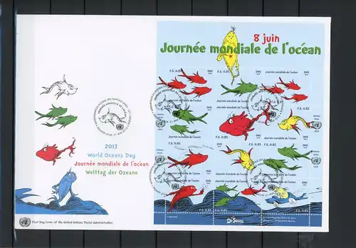 UNO Genf ZD Bogen 817-28 Fische Ersttagesbrief/FDC #JE760