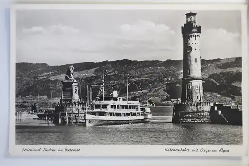 AK Lindau im Bodensee Hafeneinfahrt mit Bregenzer Alpen #PJ354