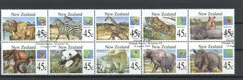 Neuseeland 10er Streifen 1366-1375 postfrisch Tiere #JK438