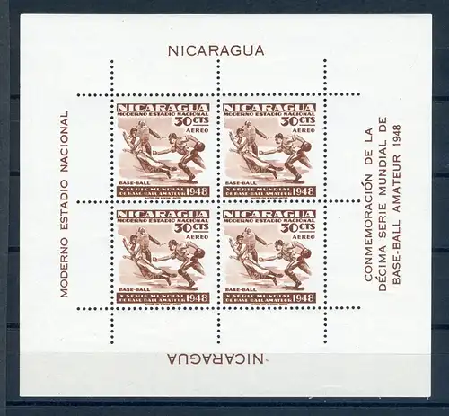 Nicaragua Block 21 postfrisch Baseball #JK358