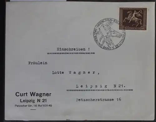 Deutsches Reich 671 auf Brief als Einzelfrankatur mit Sonderstempel #BB405