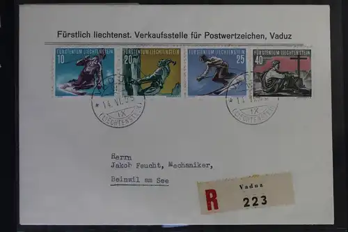 Liechtenstein 334-337 auf Postkarte als Mischfrankatur als FDC #BB466