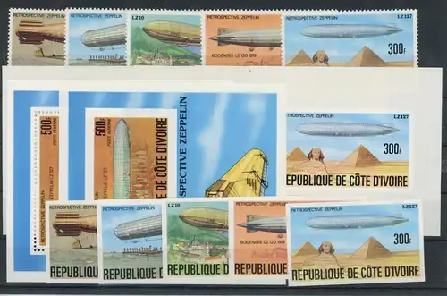 Elfenbeinküste Einzelblöcke 517-521, Block 8 postfrisch Zeppelin #JK802