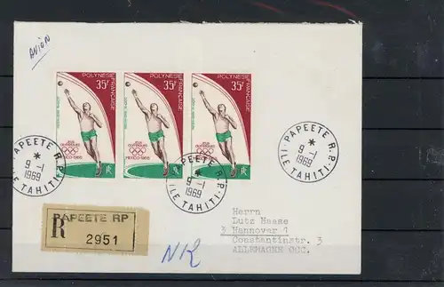 franz. Polynesien 3er Streifen 89 Sport Mischfrankatur #JK599