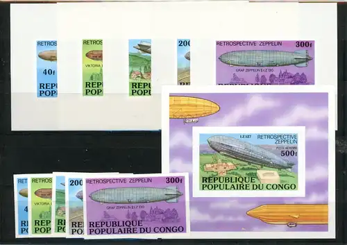 Kongo Brazza. Einzelblöcke 577-581, Block11 B postfrisch Zeppelin #JK948