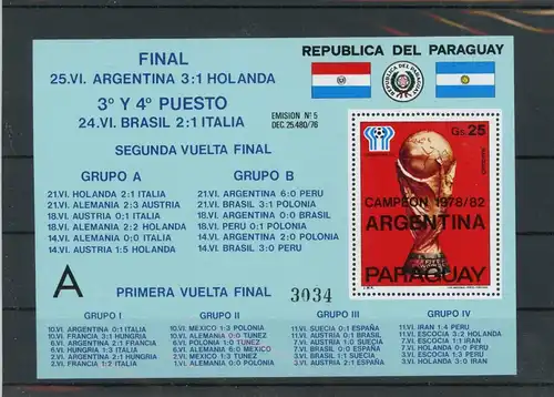 Paraguay Block 329 postfrisch Fußball #JK882