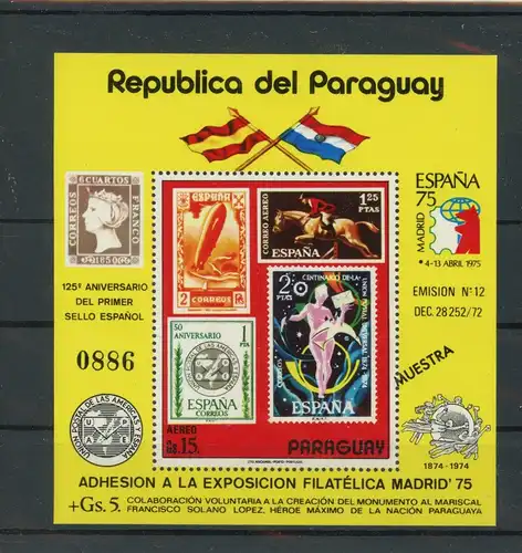 Paraguay Block 245 postfrisch Briefmarkenausstellung #JK872