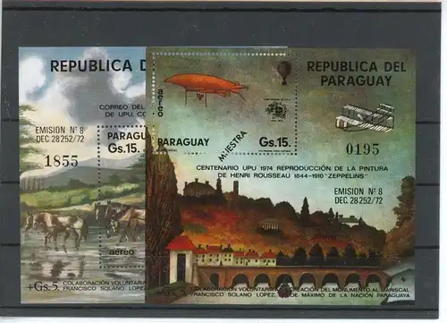 Paraguay Block 228-229 mit Aufdruck postfrisch Weltpostverein #JK905