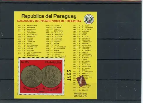 Paraguay Block 306 postfrisch Nobelpreis #JK878