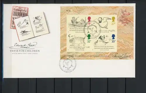 Großbritannien Block 4 Kinderbücher Ersttagesbrief/FDC #JD568