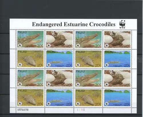 Palau Inseln ZD Bogen 690-93 postfrisch Krokodil #GG1459
