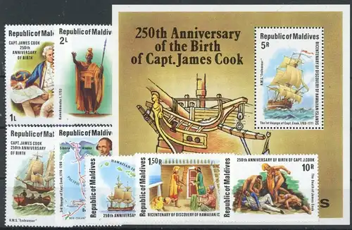 Malediven 772-778, Block 51 postfrisch James Cook #JK992