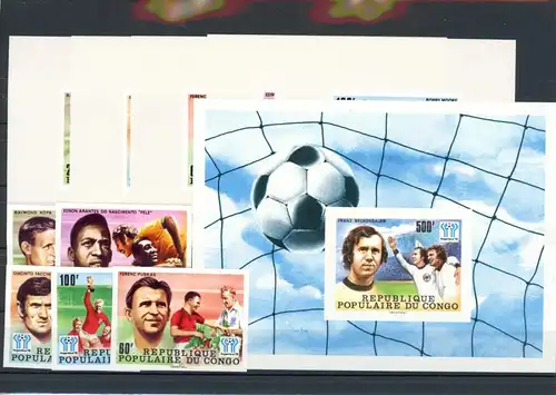 Kongo Brazza. Einzelblöcke 614-618, Block 15 B postfrisch Fußball #JK946