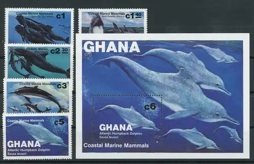 Ghana 977-981, Block 100 postfrisch Delphine #JK869