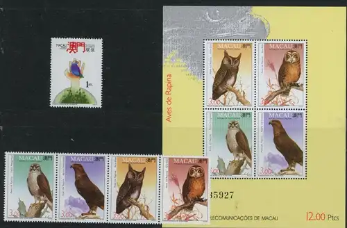 Macau 726-730 Block 22 postfrisch Vögel #JK999