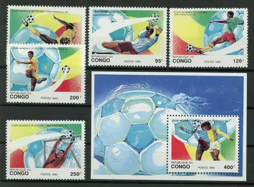 Kongo Brazza. 1357-1361, Block 111 postfrisch Fußball #JL224