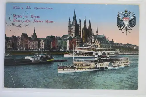 AK Köln a. Rh. Rheinpanorama Feldpost 1916 #PK240