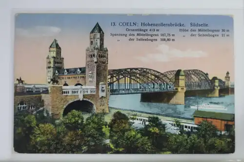 AK Köln am Rhein Hohenzollernbrücke - Südseite 1914 #PK362